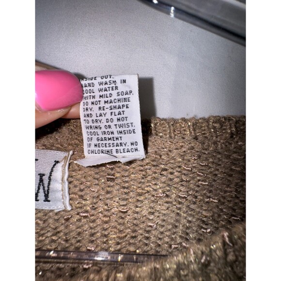 Vtg Sweater Plus Size 3X Brown Gold Cable-Knit Fringe Sparkle Disco Boho 80’s - Picture 6 of 7